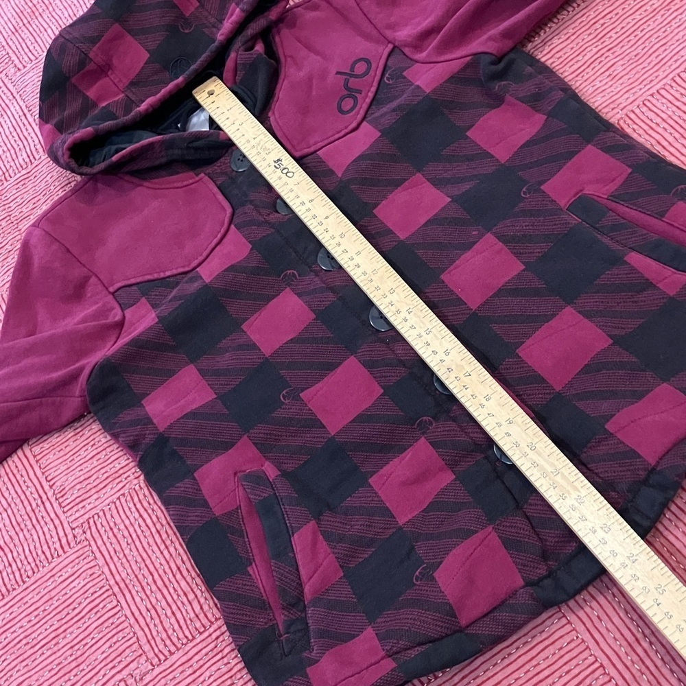 ORB women’s medium Plaid Hooded lined Jacket with lovely large buttons - Picture 12 of 16